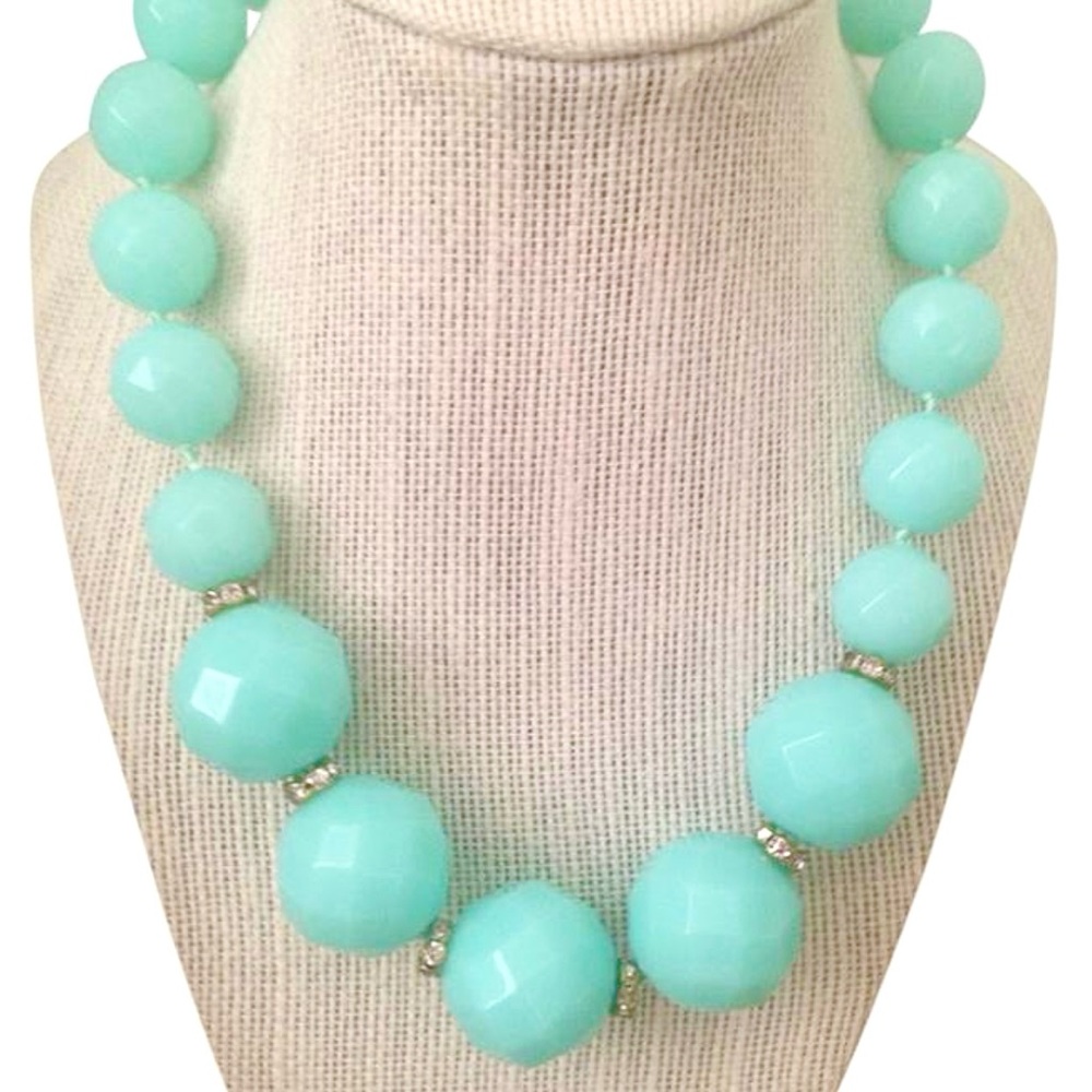 J. Crew Aqua Beaded Necklace with Pave Accents